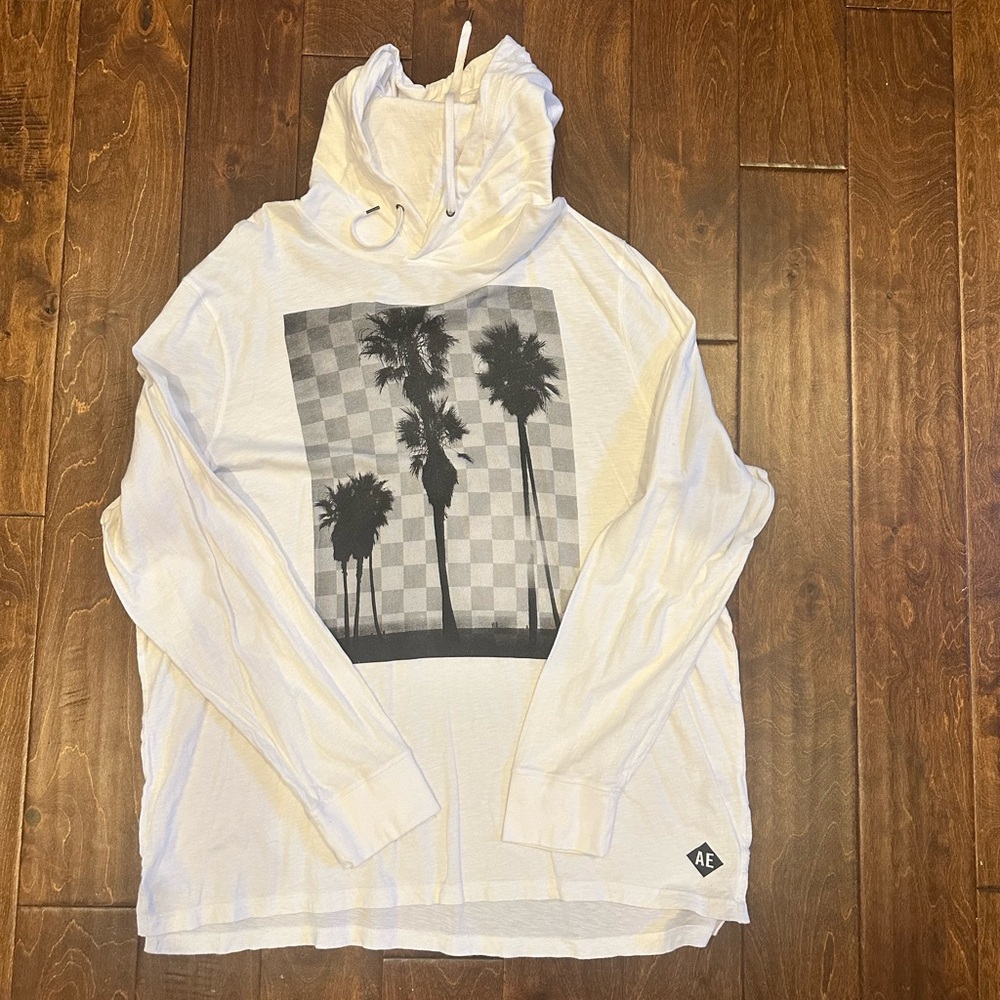 American Eagle Outfitters White Hoodie with Palm Tree Graphic